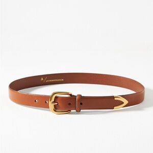 Anthropologie Classic Western Belt
with Gold Buckle Leather Cedar Brown Size XS